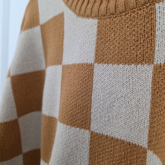 Checkered Baltic Born Pullover Knit Sweater XL Orange Cozy Lounge Casual Crew - Picture 3 of 7